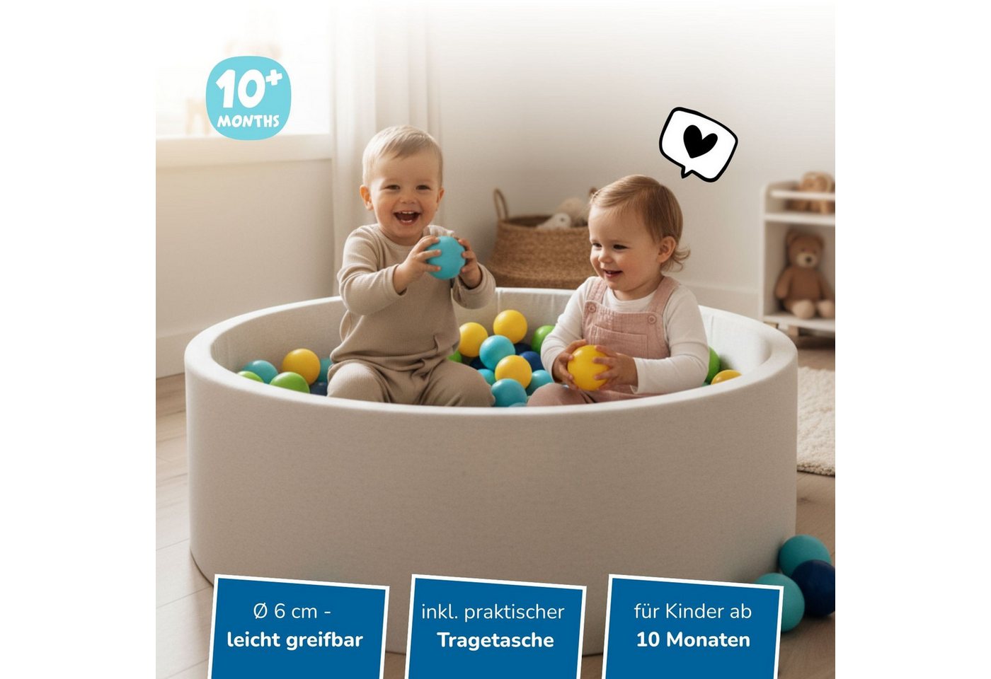 alldoro Bällebad-Bälle 300 bunte Bälle Ø 6 cm mit Tragetasche für Bällebad, Spielzelt & Pool, Spielbälle aus ungiftigem PE-Kunststoff, in Grün, Gelb, Blau & Türkis Bild 5