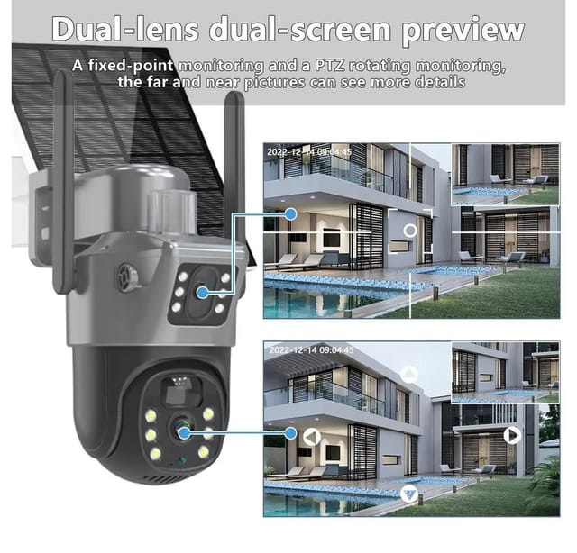 Athlix Überwachungskamera Kabellose Outdoor PTZ-Solarkamera 4K Dual-Lens (Outdoor, Indoor, 360°-Rundumsicht & Automatische Verfolgung, Zwei-Wege-Audio)