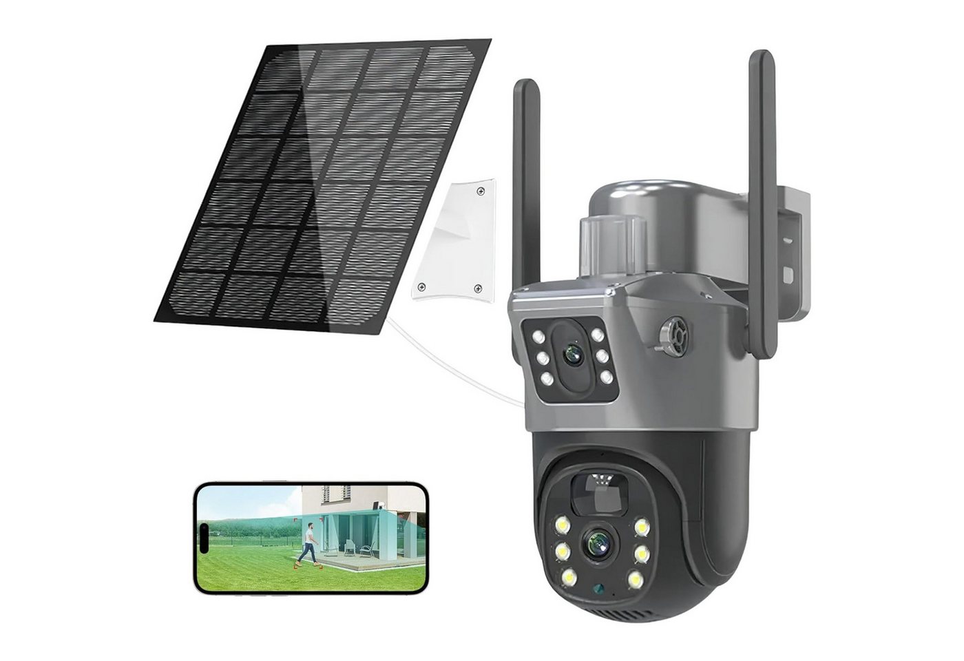 Athlix Überwachungskamera Kabellose Outdoor PTZ-Solarkamera 4K Dual-Lens (Outdoor, Indoor, 360°-Rundumsicht & Automatische Verfolgung, Zwei-Wege-Audio) Bild 2