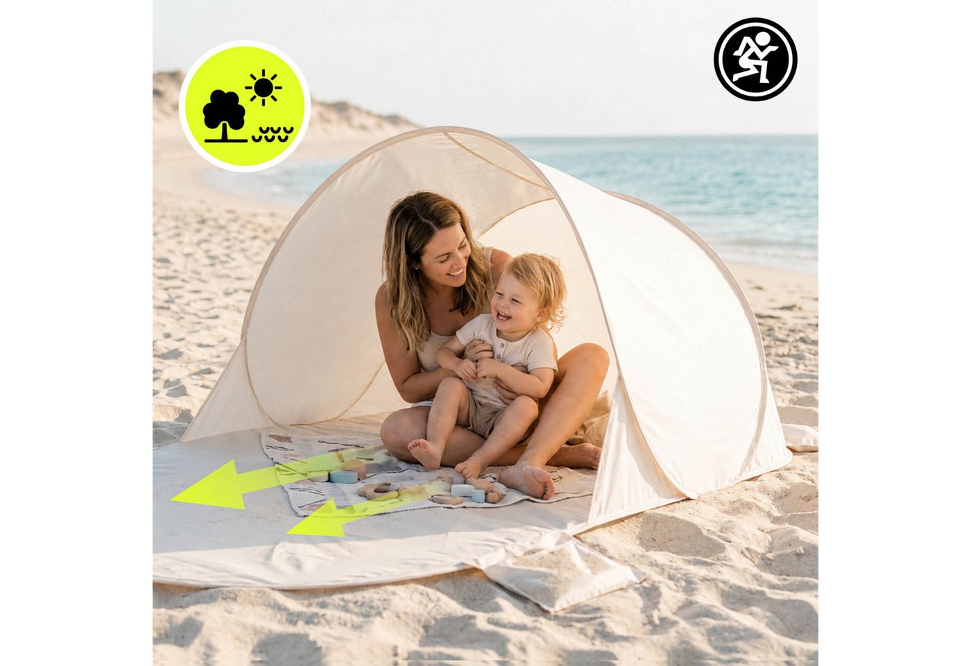 HyperMotion Strandmuschel HyperMotion Pop Up Strandmuschel 200x130x90 cm Beige mit Tragetasche