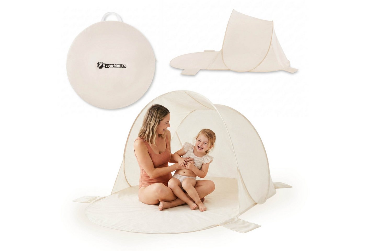 HyperMotion Strandmuschel HyperMotion Pop Up Strandmuschel 200x130x90 cm Beige mit Tragetasche Bild 3
