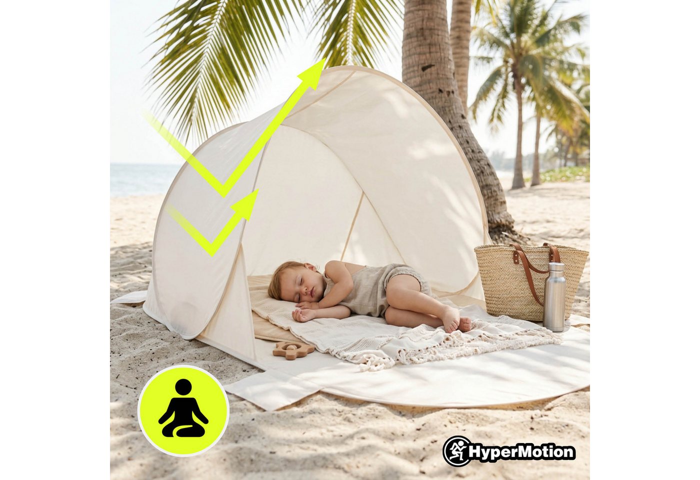 HyperMotion Strandmuschel HyperMotion Pop Up Strandmuschel 200x130x90 cm Beige mit Tragetasche Bild 4