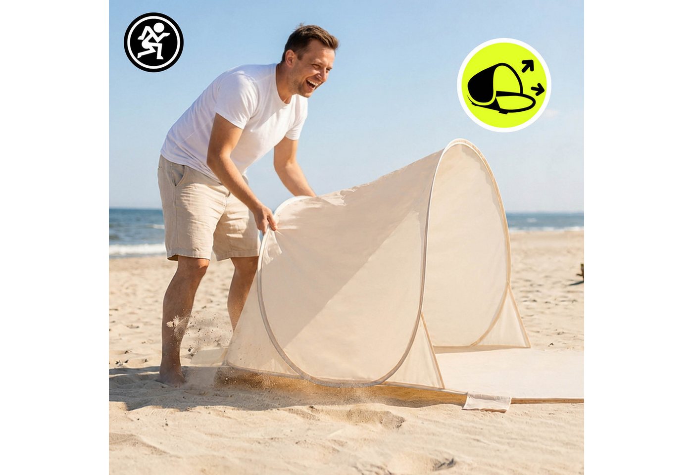 HyperMotion Strandmuschel HyperMotion Pop Up Strandmuschel 200x130x90 cm Beige mit Tragetasche Bild 5