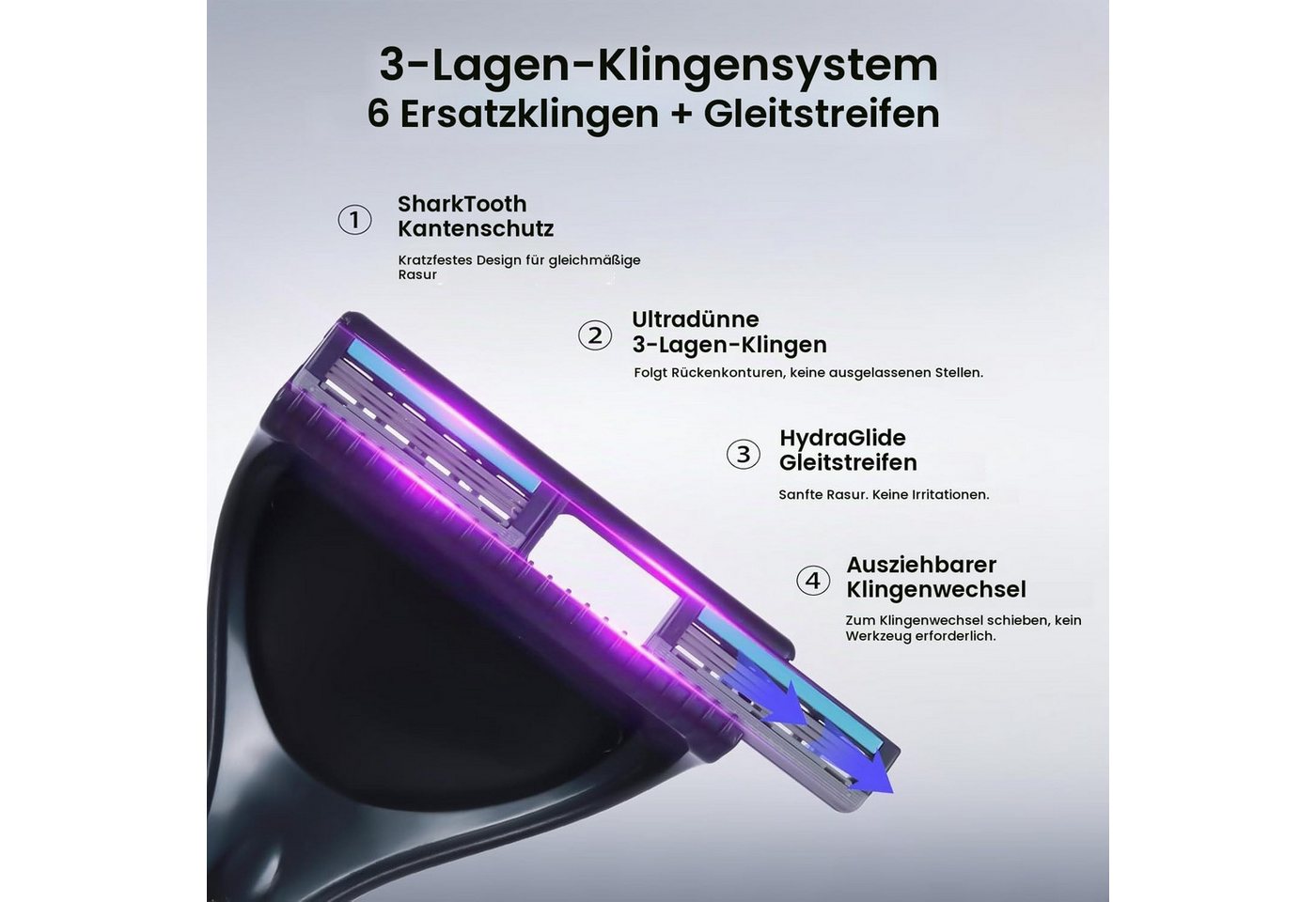 Fyrove Haarschneider Rückenrasierer Für Männer, Ergonomisch, 6 Klingenreihen, Langem Griff, Verstellbarer Langgriff, Nass- und Trockenrasur, wasserfester Bild 5