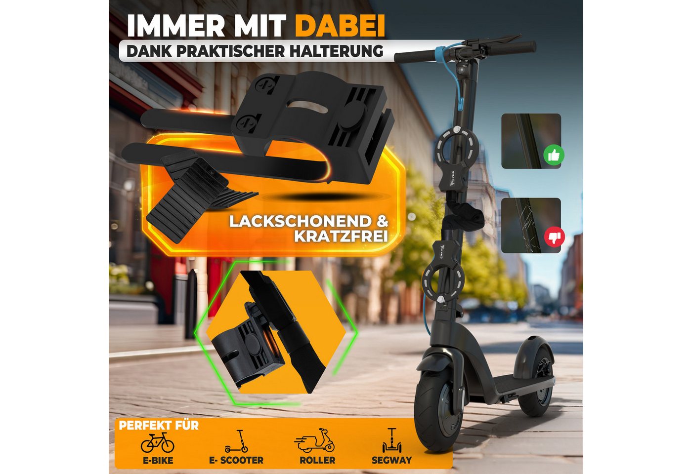 MIVELO Kettenschloss Handschellenschloss für E-Scooter & Fahrrad mit Schlüssel, inkl. Halterung