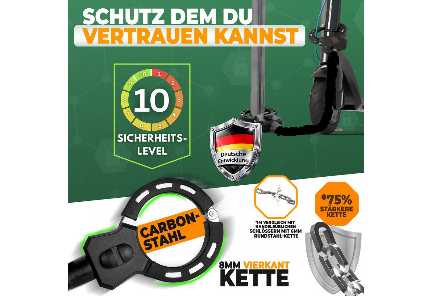 MIVELO Kettenschloss Handschellenschloss für E-Scooter & Fahrrad mit Schlüssel, inkl. Halterung Bild 2