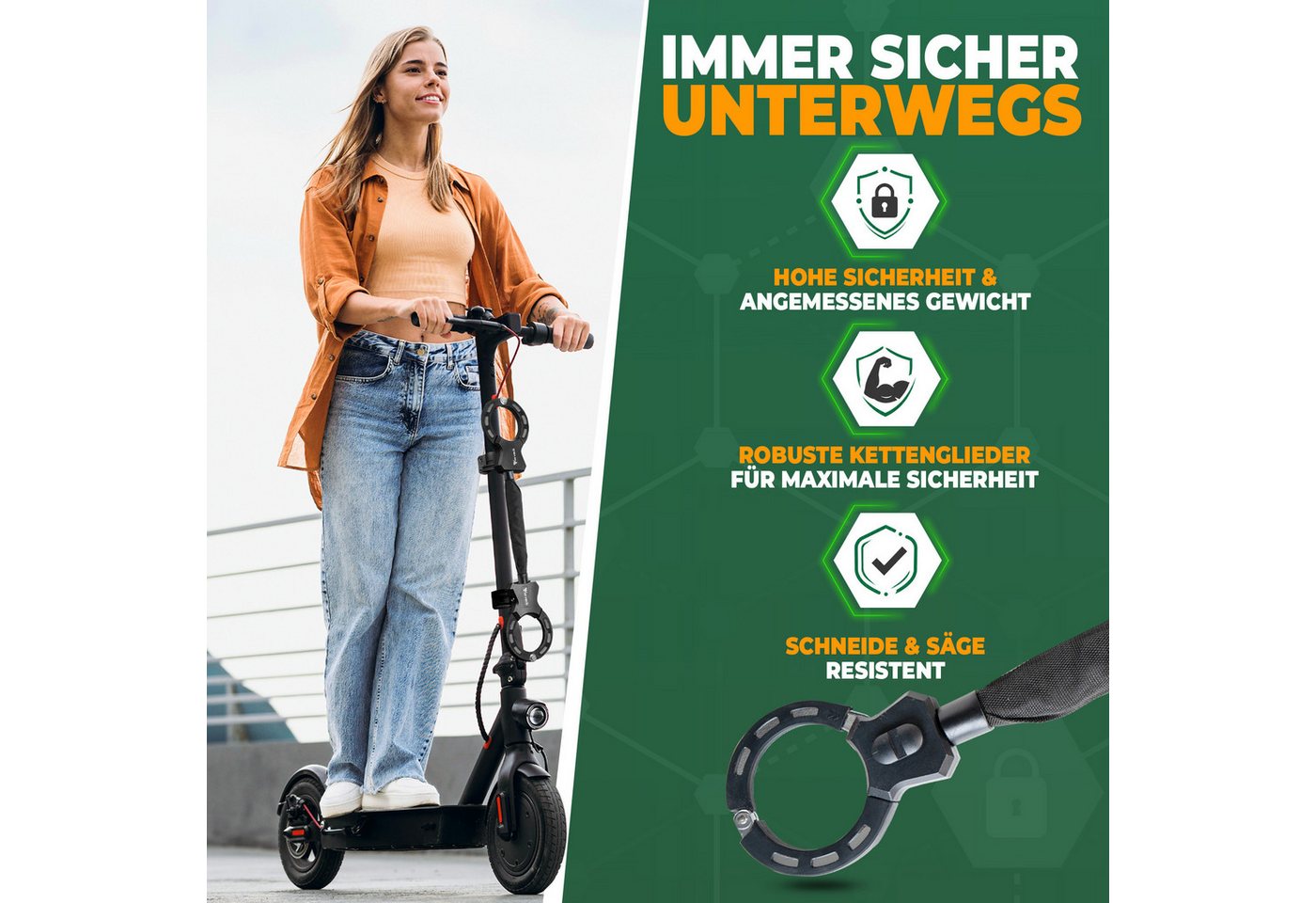 MIVELO Kettenschloss Handschellenschloss für E-Scooter & Fahrrad mit Schlüssel, inkl. Halterung Bild 3