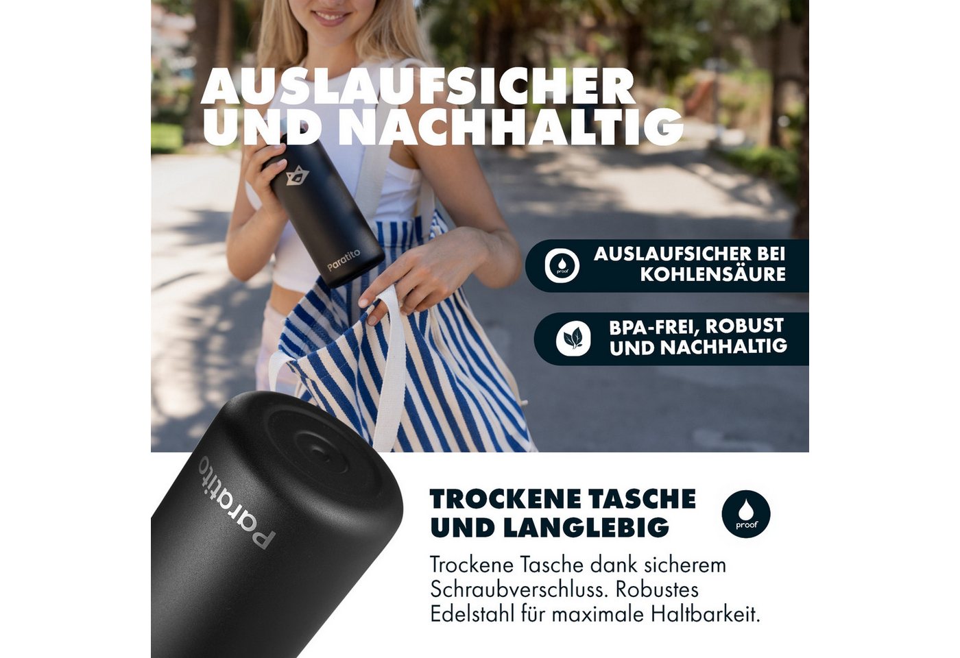 Paratito Isolierflasche Paratito® Thermosflasche mit Teesieb - Teeflasche mit Sieb To Go 1L, BPA-frei, Edelstahl, Liter, Teesieb Bild 2
