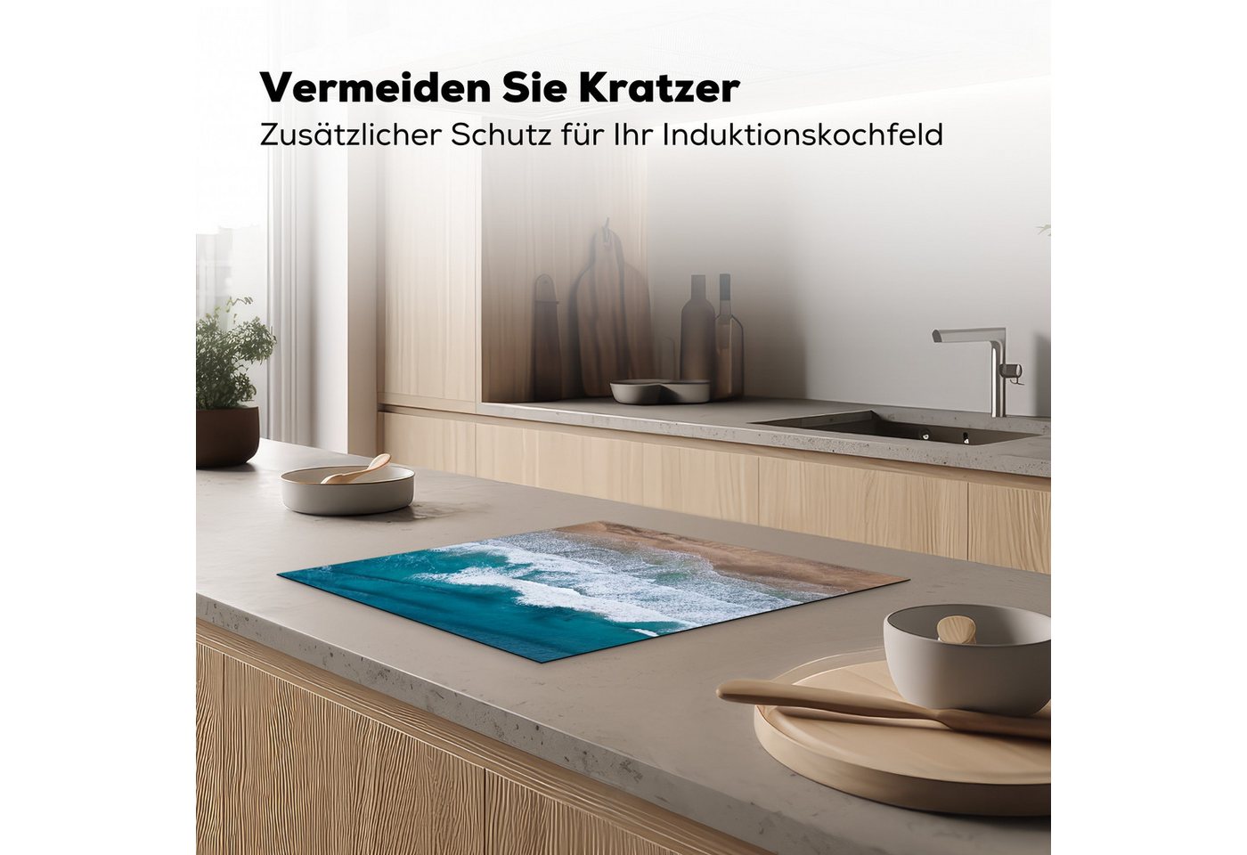 MuchoWow Herd-Abdeckplatte Strand - Meer - Wasser - Blau, Vinyl, (1 tlg), Abdeckplatte für Ceranfeld, Herd Inductionsmatte, 57.6x51.6 cm Bild 2