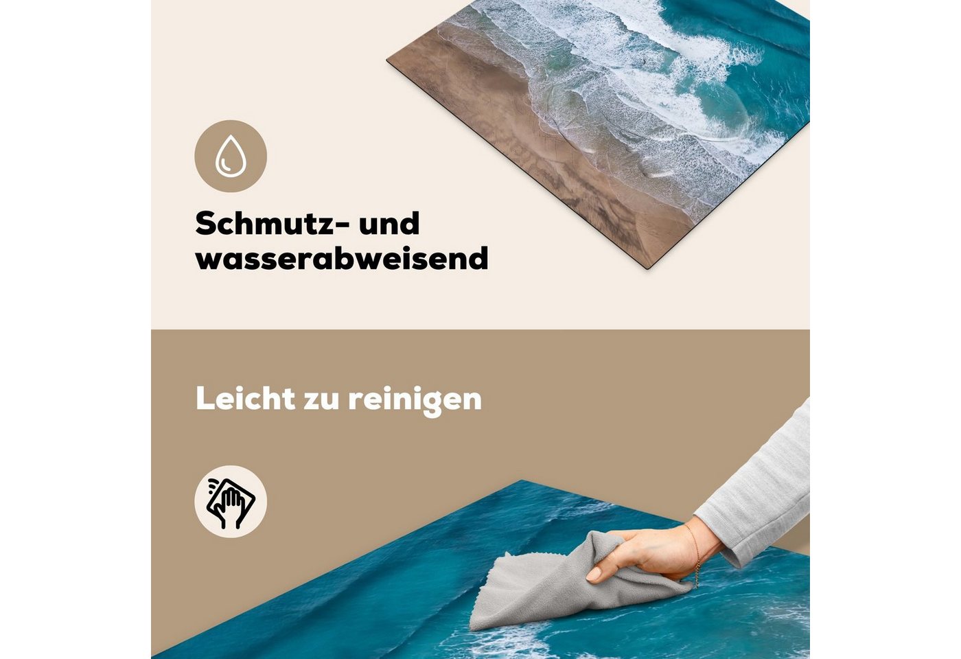 MuchoWow Herd-Abdeckplatte Strand - Meer - Wasser - Blau, Vinyl, (1 tlg), Abdeckplatte für Ceranfeld, Herd Inductionsmatte, 57.6x51.6 cm Bild 3