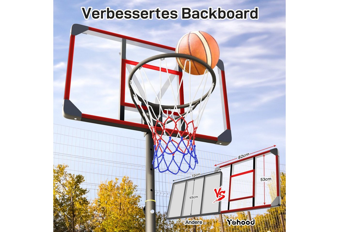 Yohood Basketballkorb 147–260cm Indoor Outdoor Basketballständer für Teenager mit Rollen Bild 3
