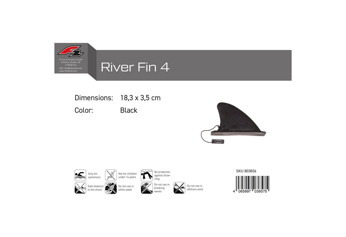 F2 SUP-Finne F2 Finne River Fin 4" Slot Box inkl Klip System 18,3 x 3,5 cm Schwarz Bild 2
