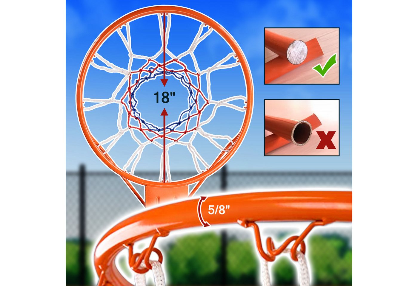 Yohood Basketballkorb Massiv 45 cm mit Basketballnetz für Innen- und Außenbereich