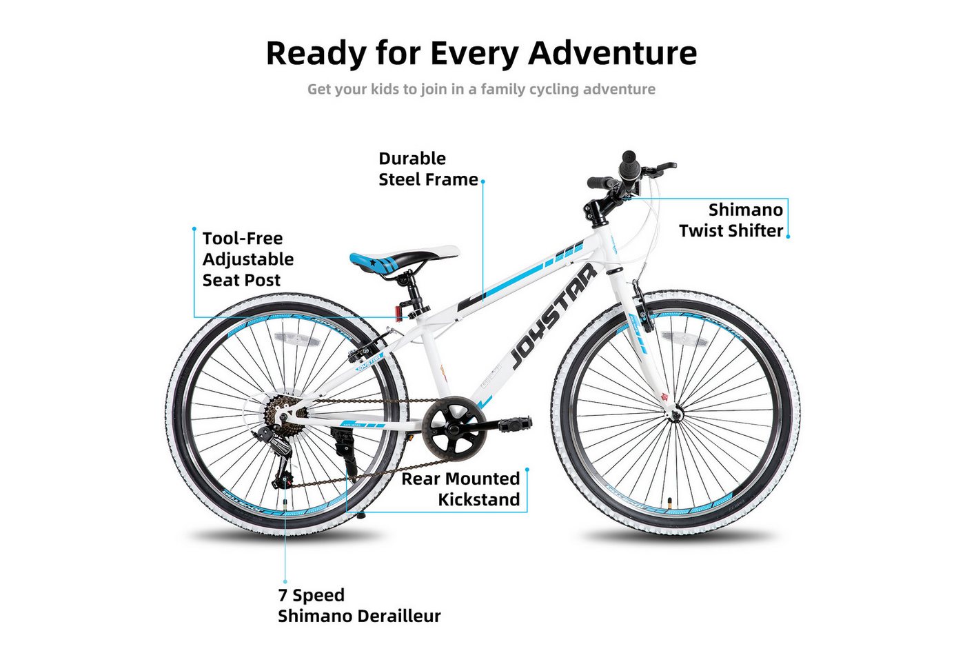 JOYSTAR Kinderfahrrad 20 Zoll Kinderfahrrad für Jungen & Mädchen im Alter von 5-16 Jahren, Hardtail Mountainbike mit 7-Gang Schaltung, Doppel-V-Bremse Bild 2