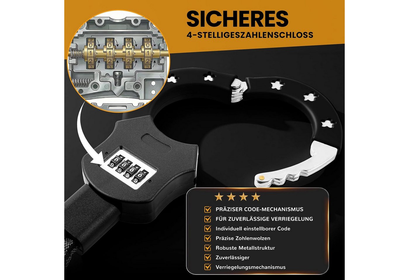 TLGREEN Kettenschloss E Scooter Schloss mit Zahlencode (6mm gehärtete Stahlkette schlüsselloses Kettenschloss, 4-stelliger Code mit 10.000 Kombinationen), für E Scooter/Fahrräder/E-Bike/Motorrad