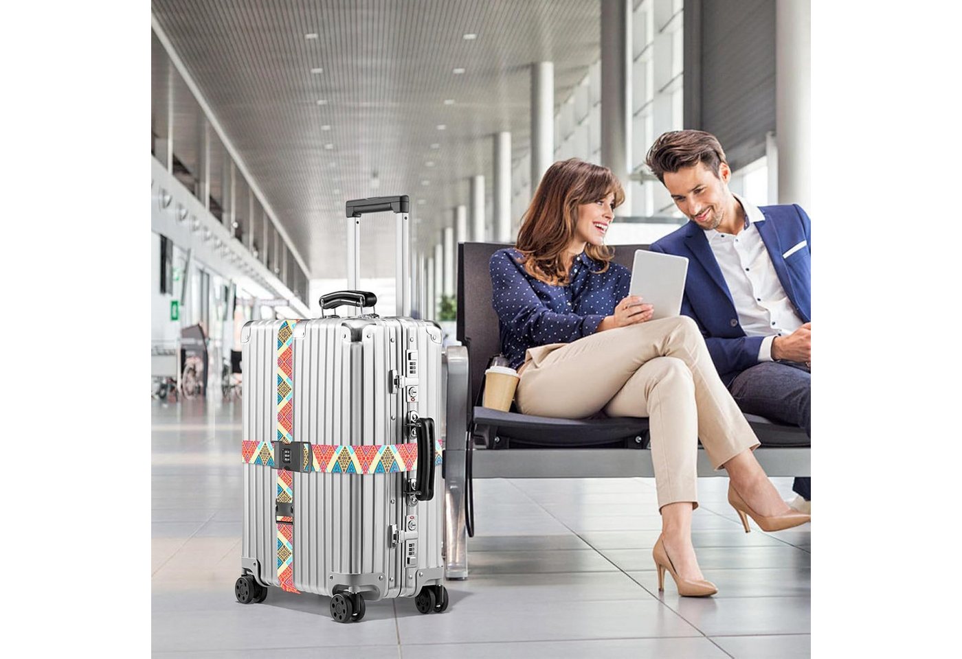 Agger Koffergurt 2 Stück kofferband auffällig,koffergurt mit zahlenschloss, (Einstellbar kofferband Gurt,koffergurt kreuzgurt,Luggage Strap), Für 20-28-Zoll-Koffer
