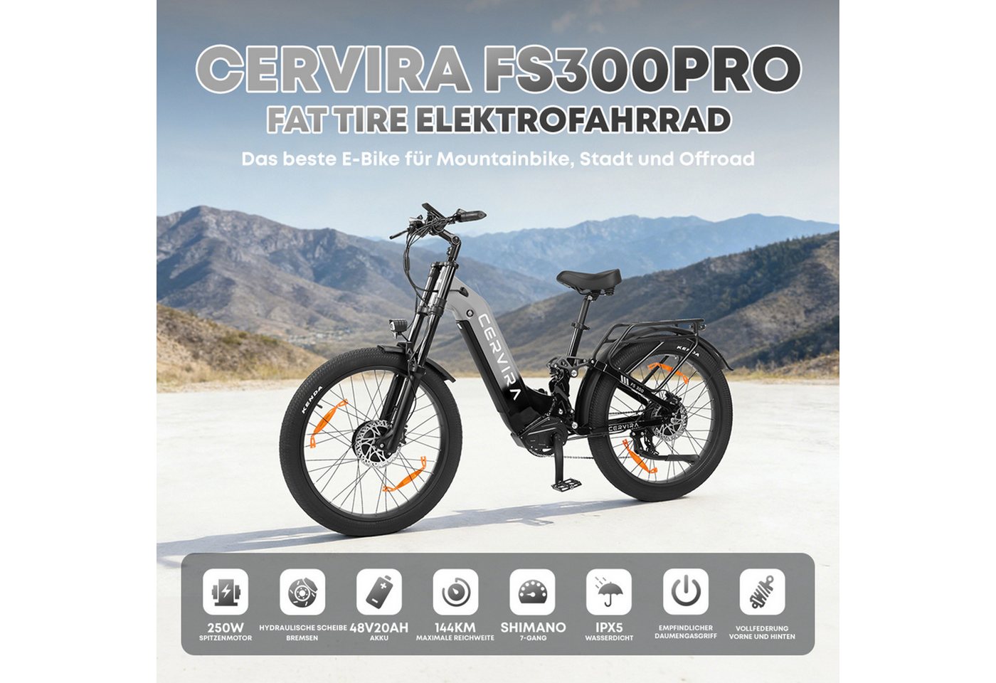 PixelPilot E-Bike E-Bike Fatbike mit 250W Dual-Antrieb, Samsung Akku & 25km/h, 7 Gang, Mittelmotor, 960 Wh Bild 2