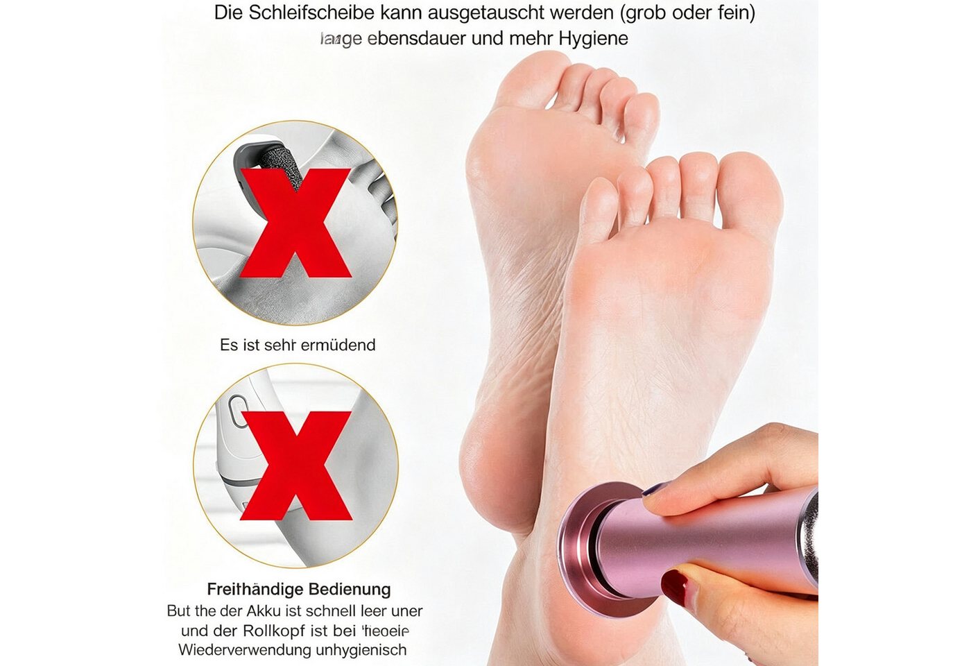ibettertec Elektrischer Hornhautentferner Elektrische Fußfeile mit 60 Ersatz-Schleifpapierscheiben, Elektrische Fußfeile Pediküre-Sets für harte Haut und Hornhautentferne Bild 3