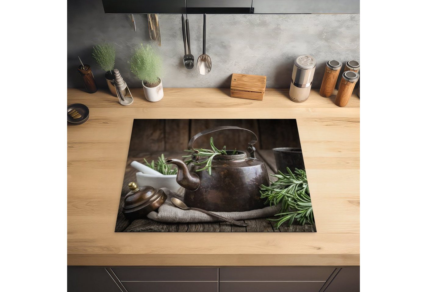 MuchoWow Herd-Abdeckplatte Tee - Teekanne - Gewürze, Vinyl, (1 tlg), Abdeckung Induktionskochfeld Schutzmatte, Küche Deko, 65x52 cm Bild 4