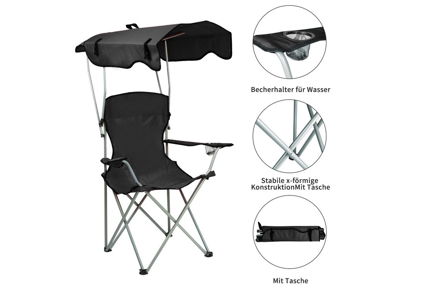 JEOBEST Campingstuhl Klappstühle mit Dach, Luxus Anglerstuhl, (Stück, 1 St), Klappstuhl mit Armlehnen und Getränkehalter Bild 3
