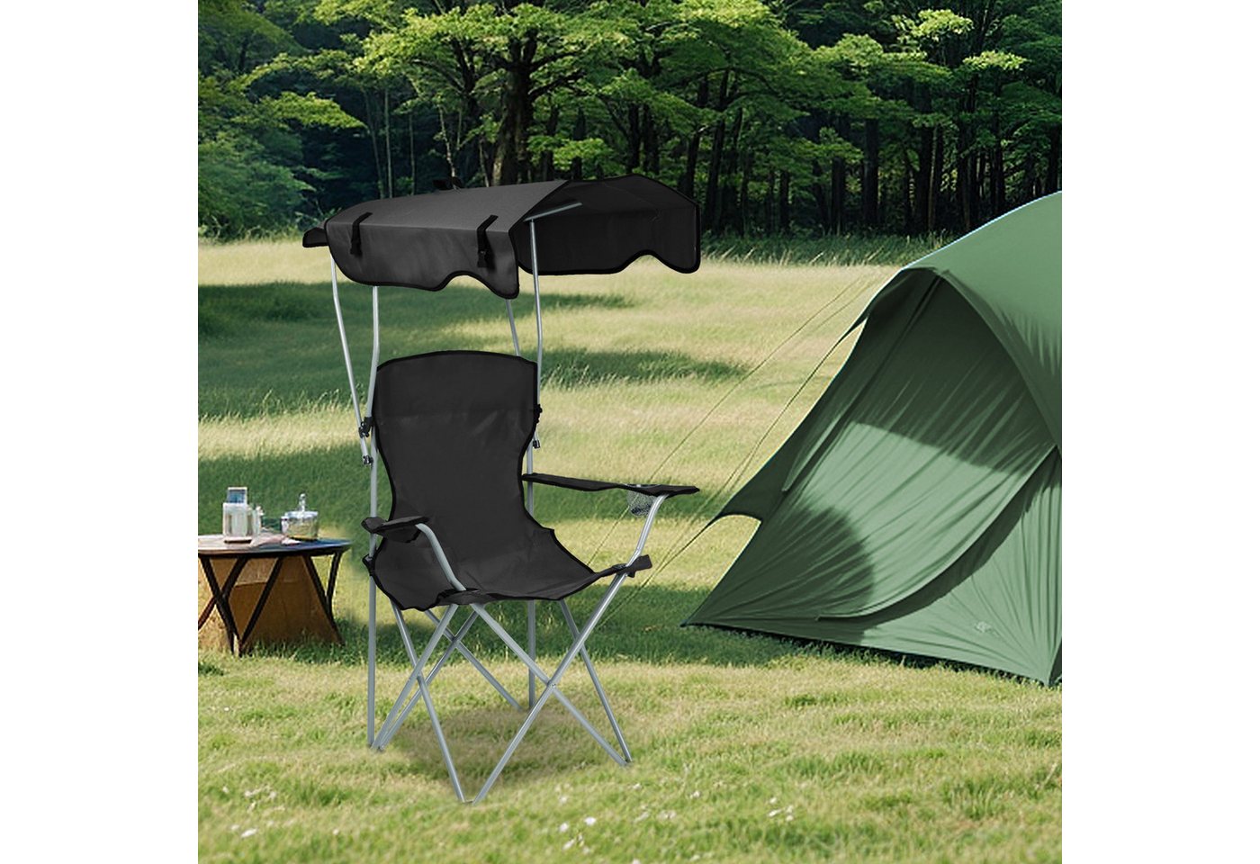 JEOBEST Campingstuhl Klappstühle mit Dach, Luxus Anglerstuhl, (Stück, 1 St), Klappstuhl mit Armlehnen und Getränkehalter Bild 4