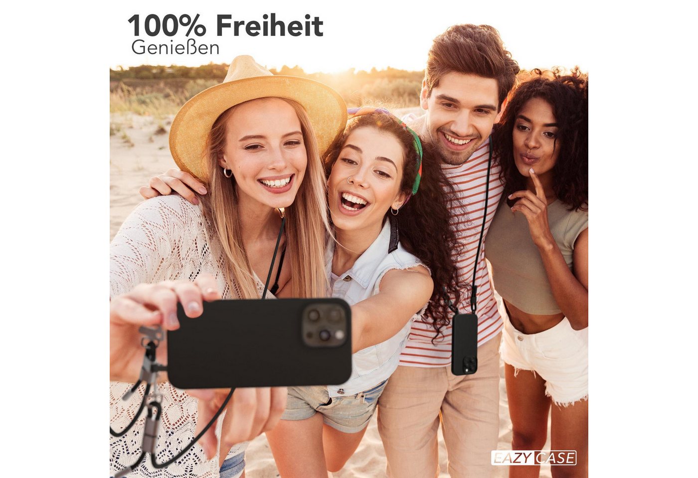 EAZY CASE Handykette 2in1 Hülle mit Band für iPhone 16 Pro Max 6,9 Zoll, Handykette abnehmbar Silikonhülle 2in1 Handyband Etui Case Schwarz Bild 3