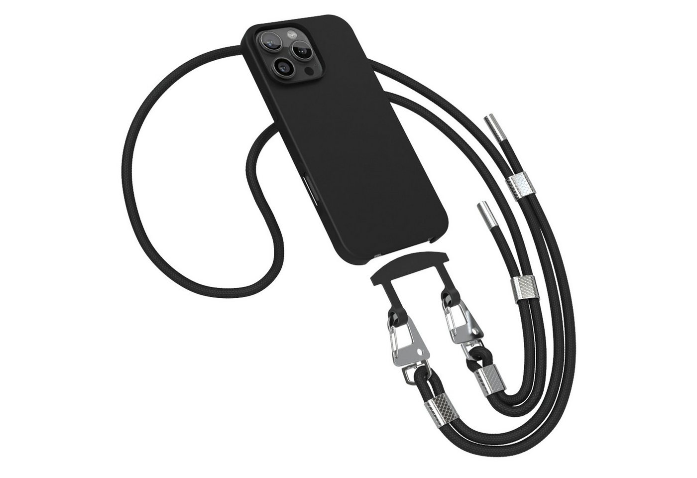 EAZY CASE Handykette 2in1 Hülle mit Band für iPhone 16 Pro Max 6,9 Zoll, Handykette abnehmbar Silikonhülle 2in1 Handyband Etui Case Schwarz Bild 5