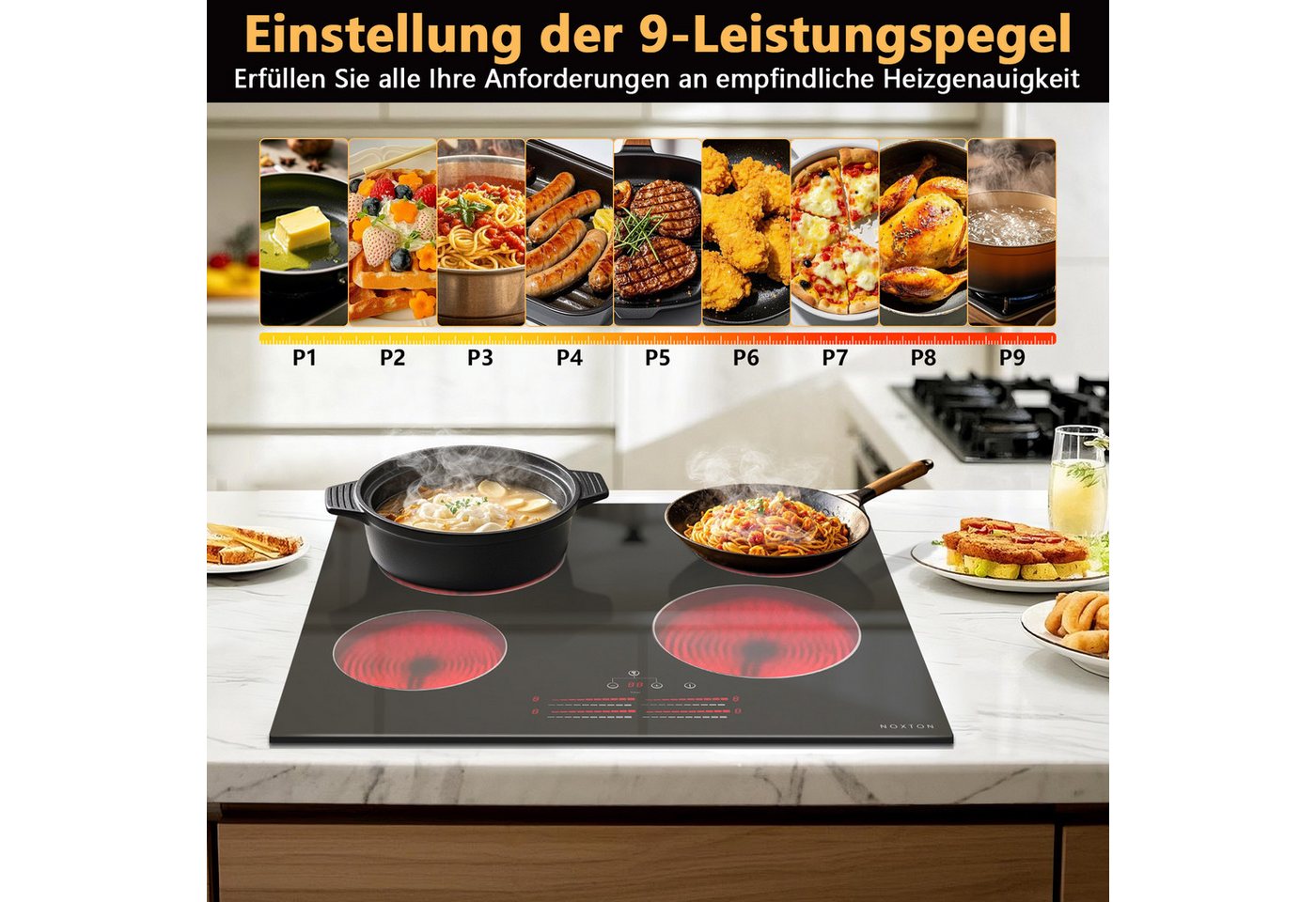 NOXTON Elektro-Kochfeld, mit Touch-Steuerung, Kindersicherung, 6000W Bild 3