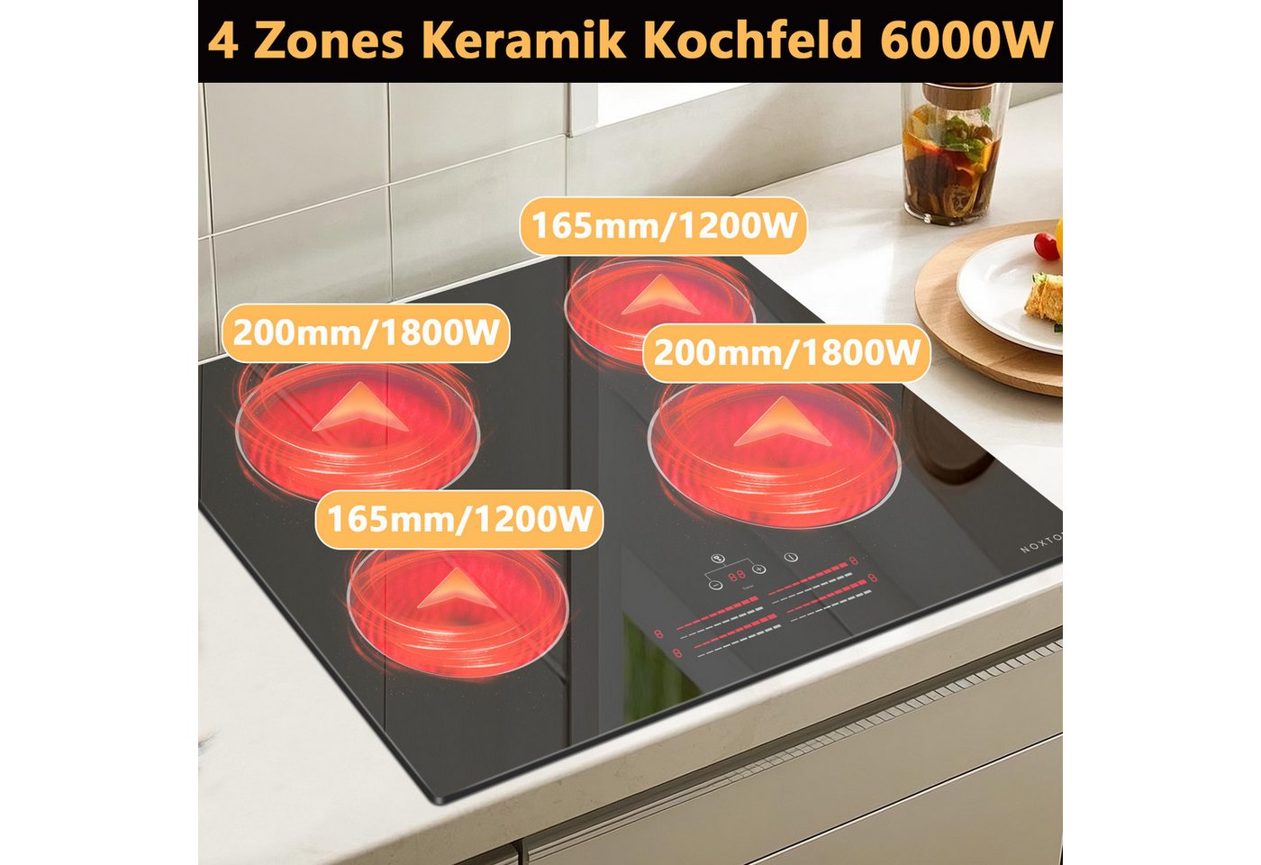 NOXTON Elektro-Kochfeld, mit Touch-Steuerung, Kindersicherung, 6000W Bild 4