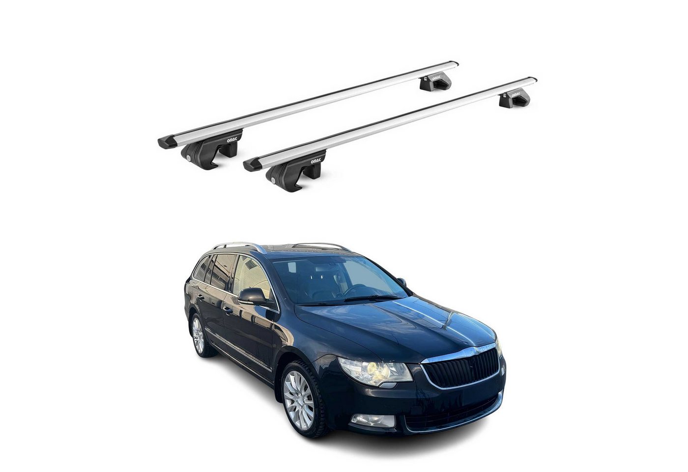 OMAC Dachträger Grundtäger für Skoda Superb Kombi 2008-2023 90kg Alu Silber 2 tlg ABE (2-St), Wasserbeständig,Abnehmbar,Multifunktional,Leichtgewichtig Bild 3