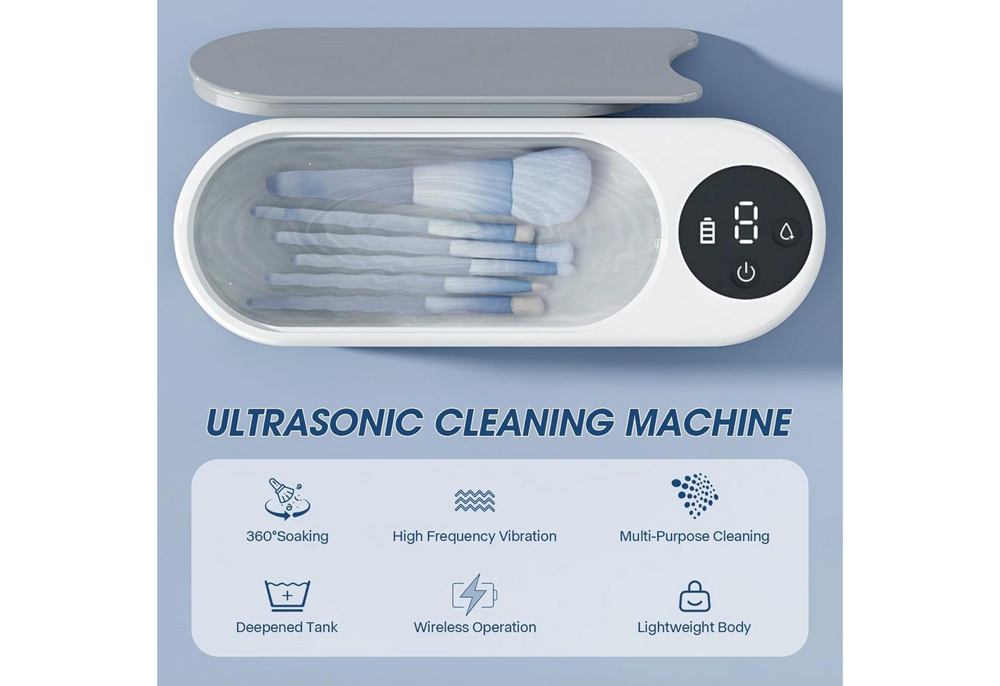 Tenlamp Ultraschallreiniger professioneller Ultraschall-Schmuckreiniger mit blauem Licht, tragbarer Reiniger für Maniküresalon, Brillen, Uhren, Ringe