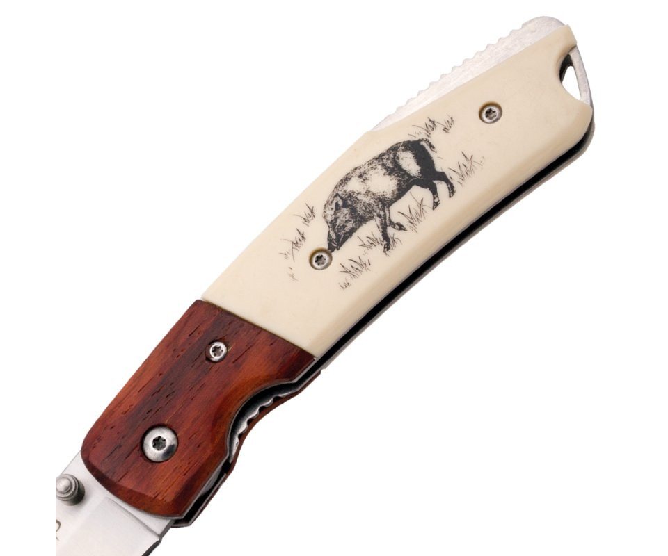 Third Taschenmesser Third Einhandmesser Wildsau, Holz mit ABS Backen, 11,4cm, Braun creme, (1 St), Mit Wildschweinaufdruck
