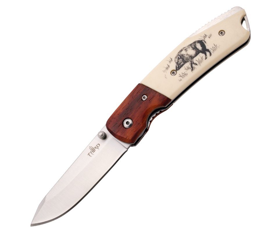 Third Taschenmesser Third Einhandmesser Wildsau, Holz mit ABS Backen, 11,4cm, Braun creme, (1 St), Mit Wildschweinaufdruck Bild 2