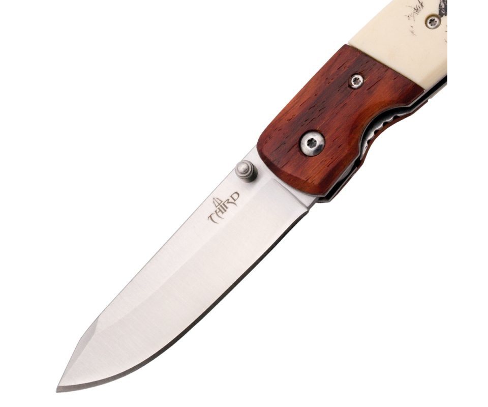 Third Taschenmesser Third Einhandmesser Wildsau, Holz mit ABS Backen, 11,4cm, Braun creme, (1 St), Mit Wildschweinaufdruck Bild 3