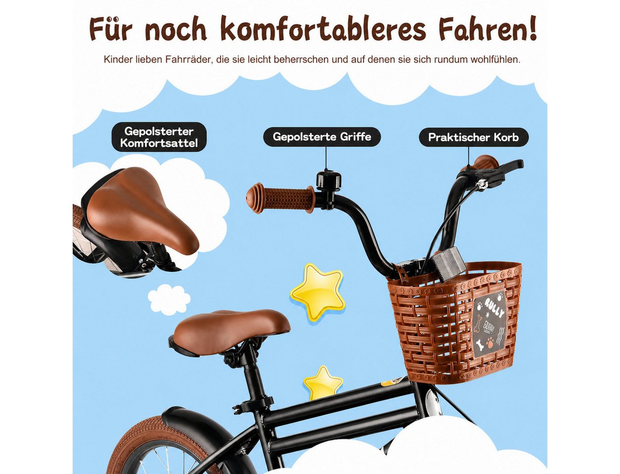 RULLY Kinderfahrrad Kinderfahrrad für Jungen 12–16 Zoll, 2–7 Jahre, 1 Gang, Mit Korb, Stützrädern, Schutzblechen & Klingel Bild 4