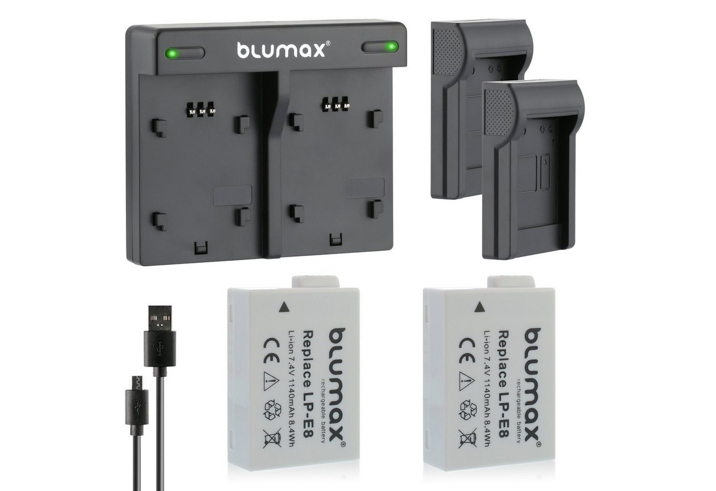 Blumax Set mit Lader für Canon Lp-E8 EOS 650D 700D 1140mAh Kamera-Akku