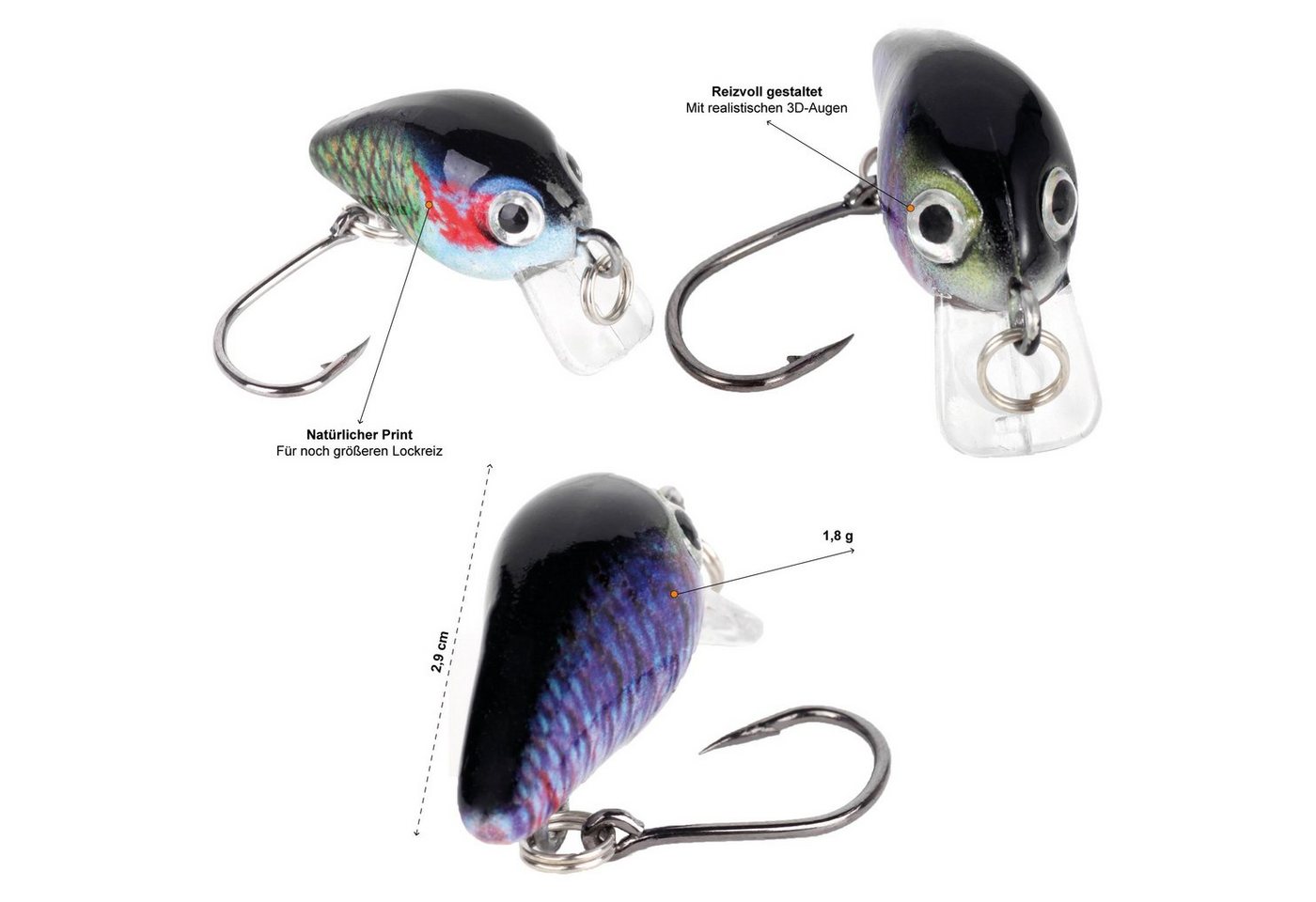 Zite Kunstköder Mini-Wobbler-Set 1,8 g 2,3 cm Ultra-Light-Angeln Forelle 10 Stück Bild 4