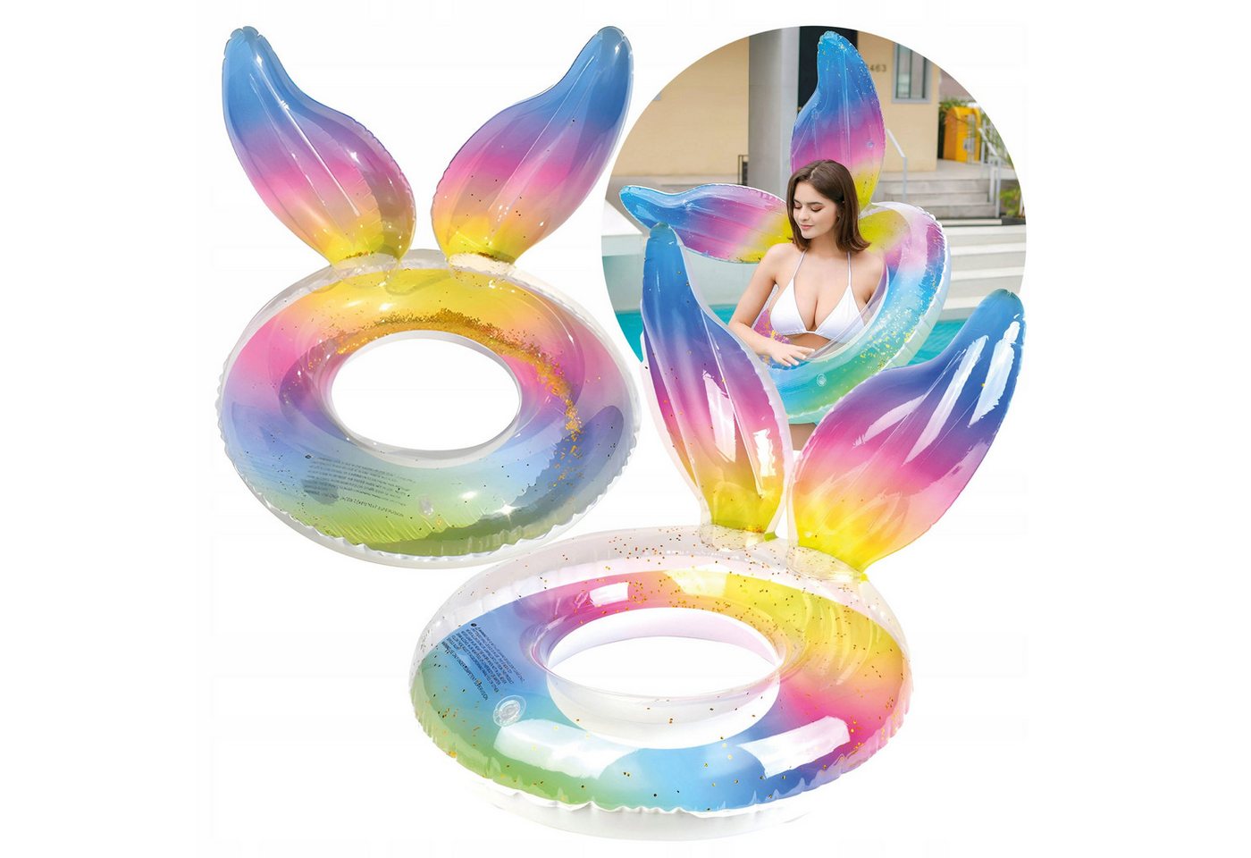 Festivalartikel Schwimmring Schwimmreifen mit Einwegventilen und Regenbogen-Sirenenmuster Bild 5