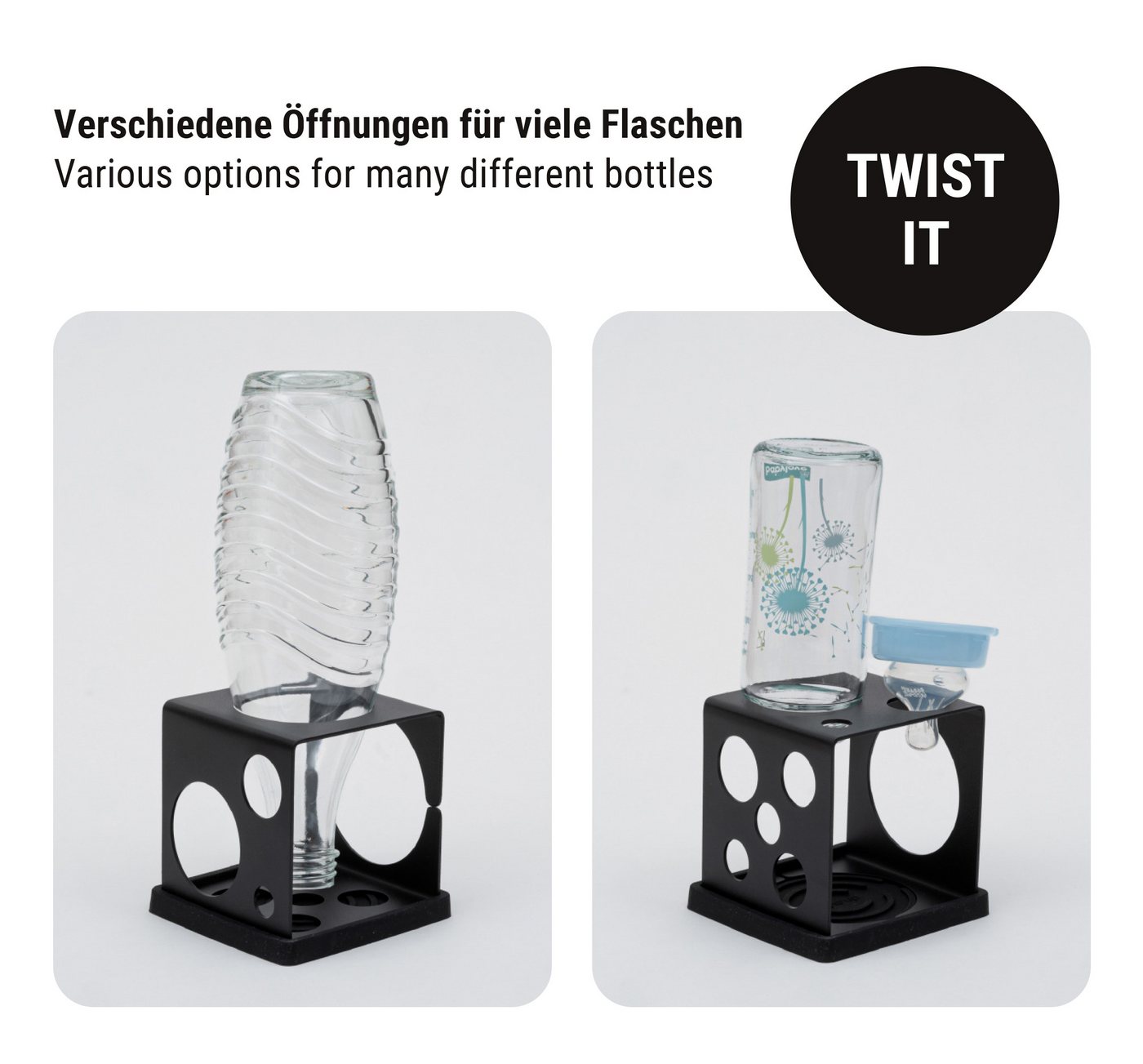 Sanni Shoo Flaschenhalter dri.cube Flaschenhalter inkl. Abtropfmatte, Babyflaschenhalter, (Würfel mit Abtropfmatte), 3 verschiedene Flaschenauslässe, Organizer und Abtropf-Vorrichtung Bild 4