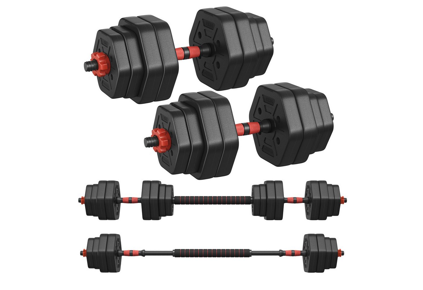 SONGMICS Hantel-Set 10-40KG Hanteln mit Verbindungsstange, Hexagon, Kurzhantelset, für Workout, Fitnesstraining, Gewichtheben für Zuhause, Fitnessstudio