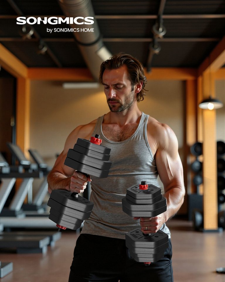 SONGMICS Hantel-Set 10-40KG Hanteln mit Verbindungsstange, Hexagon, Kurzhantelset, für Workout, Fitnesstraining, Gewichtheben für Zuhause, Fitnessstudio Bild 2