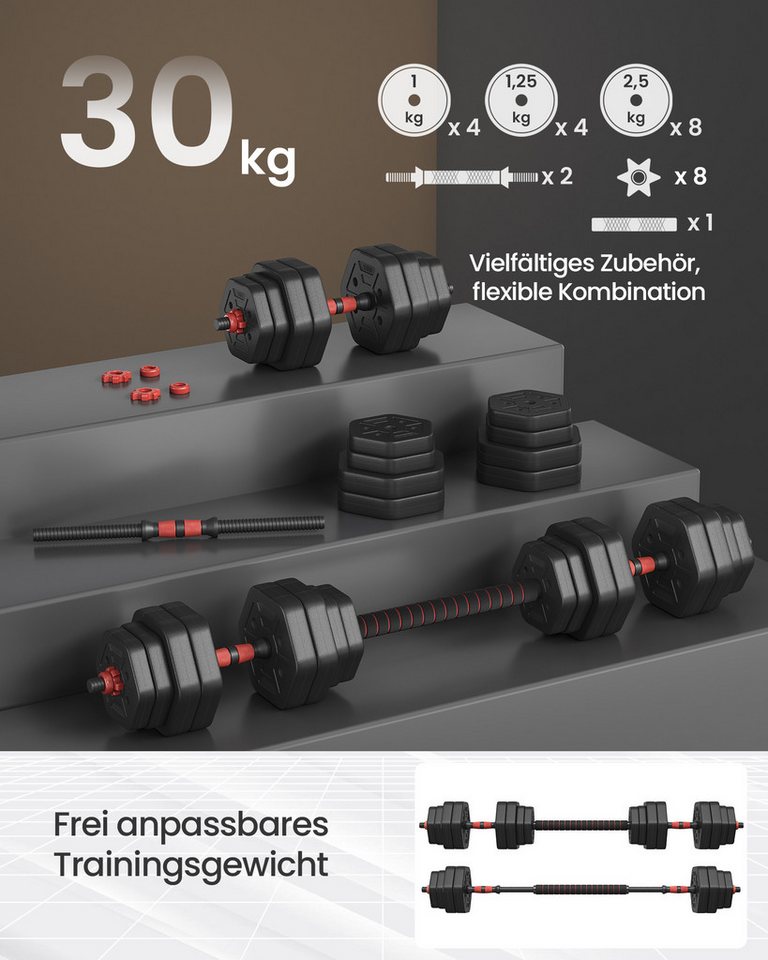 SONGMICS Hantel-Set 10-40KG Hanteln mit Verbindungsstange, Hexagon, Kurzhantelset, für Workout, Fitnesstraining, Gewichtheben für Zuhause, Fitnessstudio Bild 3