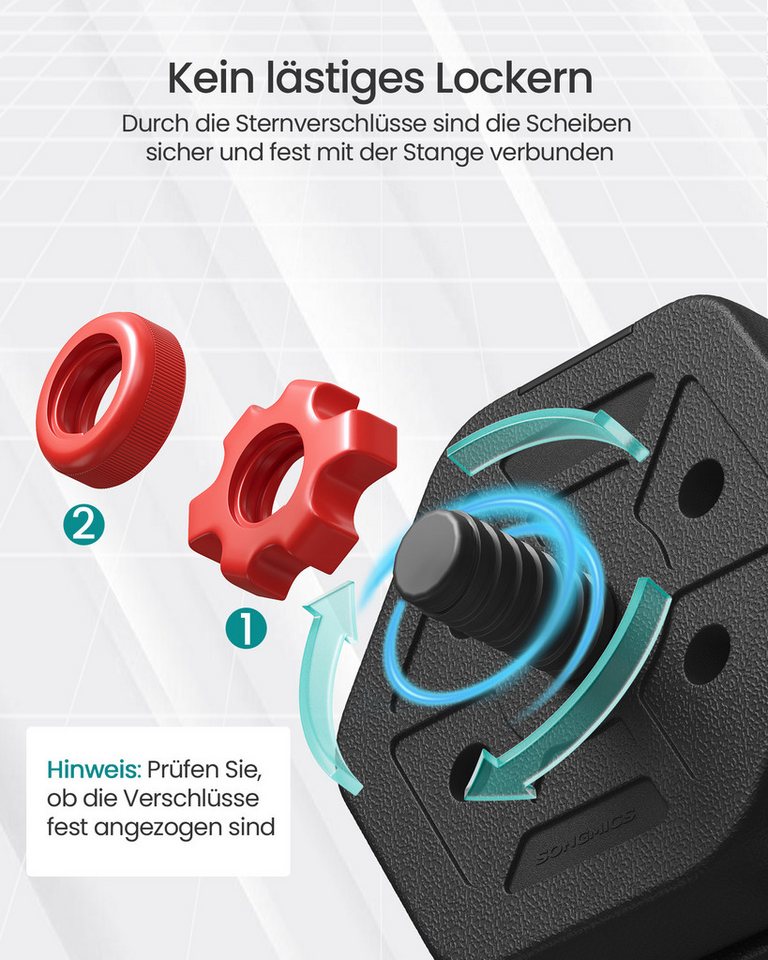 SONGMICS Hantel-Set 10-40KG Hanteln mit Verbindungsstange, Hexagon, Kurzhantelset, für Workout, Fitnesstraining, Gewichtheben für Zuhause, Fitnessstudio Bild 4