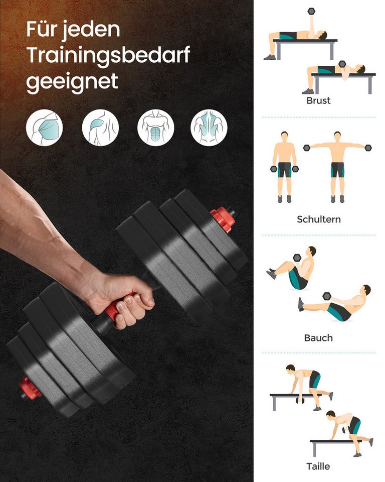 SONGMICS Hantel-Set 10-40KG Hanteln mit Verbindungsstange, Hexagon, Kurzhantelset, für Workout, Fitnesstraining, Gewichtheben für Zuhause, Fitnessstudio Bild 5
