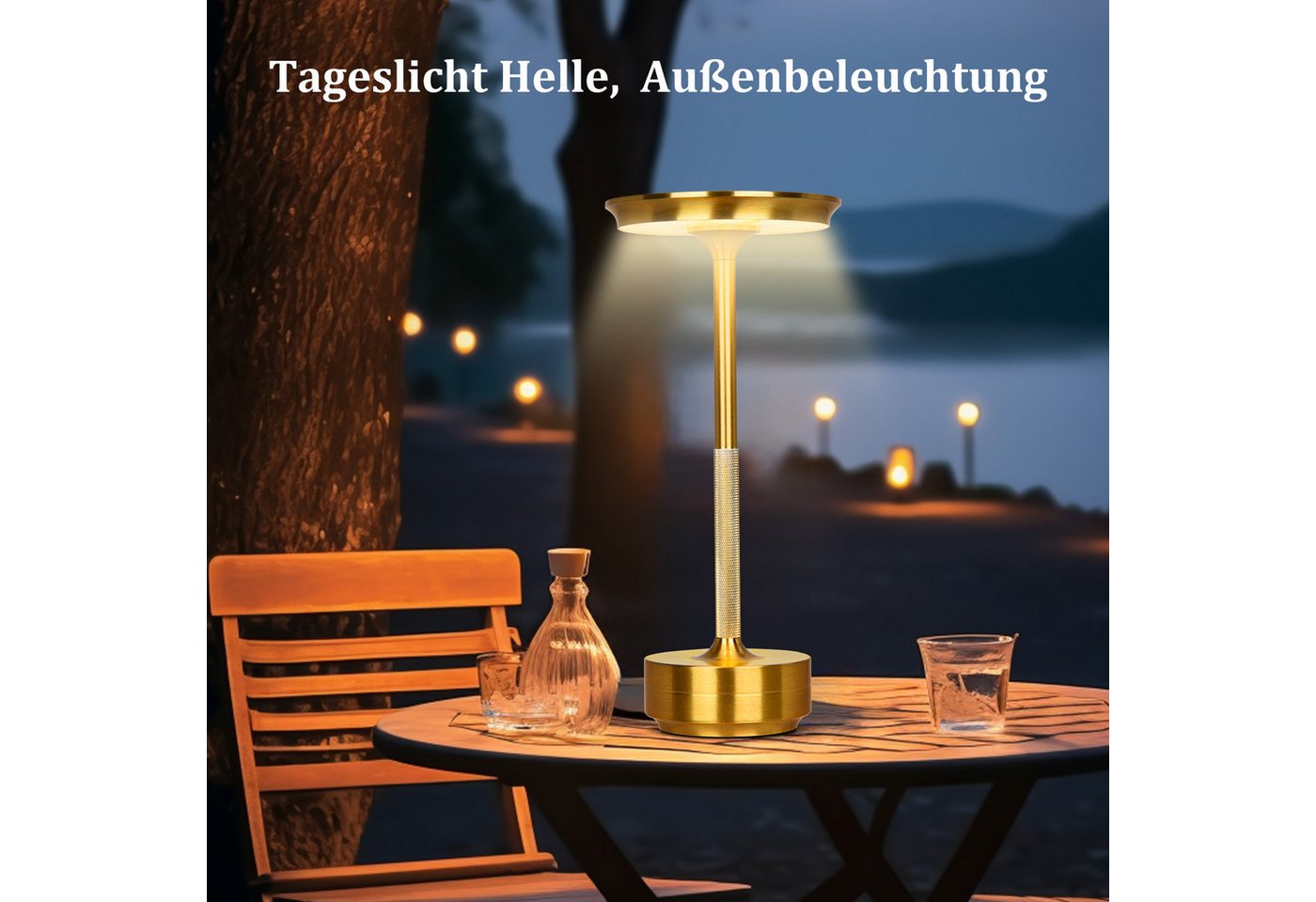 LMaxhome USB-Tischleuchte LED Wiederaufladbare Kabellose Akku Tischlampe mit Touch-Schalter IP54 (1-St., Intelligente LED-Leuchte mit Speicherfunktion), Wasserdichtes Aluminium Moderne Nachttischlampe für Schlafzimmer Außen Bild 2
