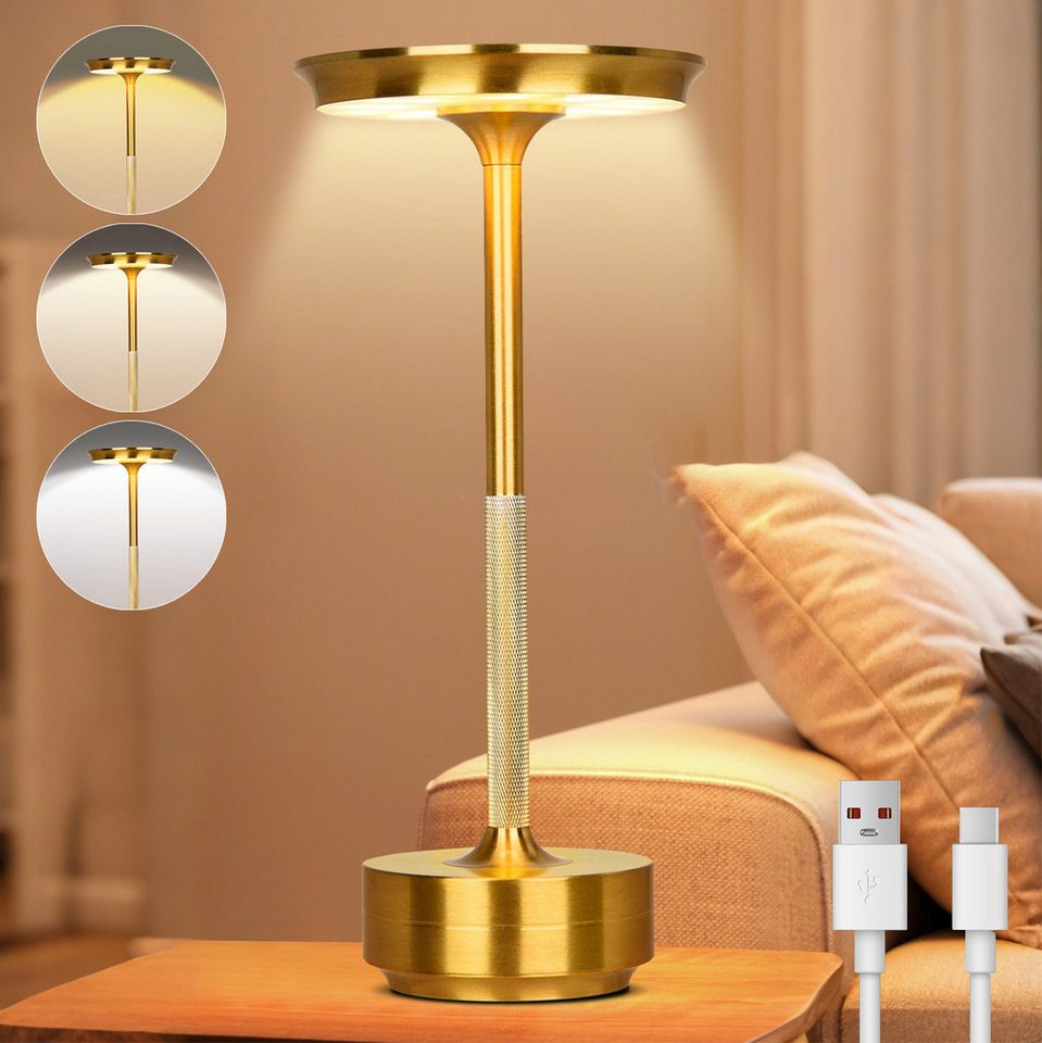 LMaxhome USB-Tischleuchte LED Wiederaufladbare Kabellose Akku Tischlampe mit Touch-Schalter IP54 (1-St., Intelligente LED-Leuchte mit Speicherfunktion), Wasserdichtes Aluminium Moderne Nachttischlampe für Schlafzimmer Außen Bild 3