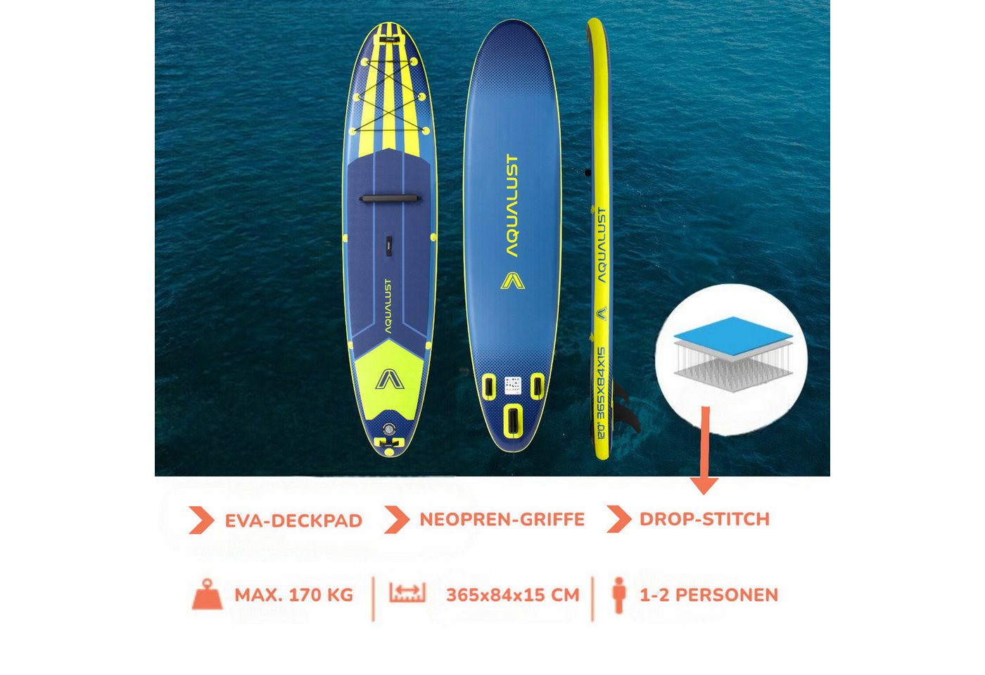 Aqualust SUP-Board AQUALUST 12.0 iSUP Board Stand Up Paddle Surfboard aufblasbar Bild 5