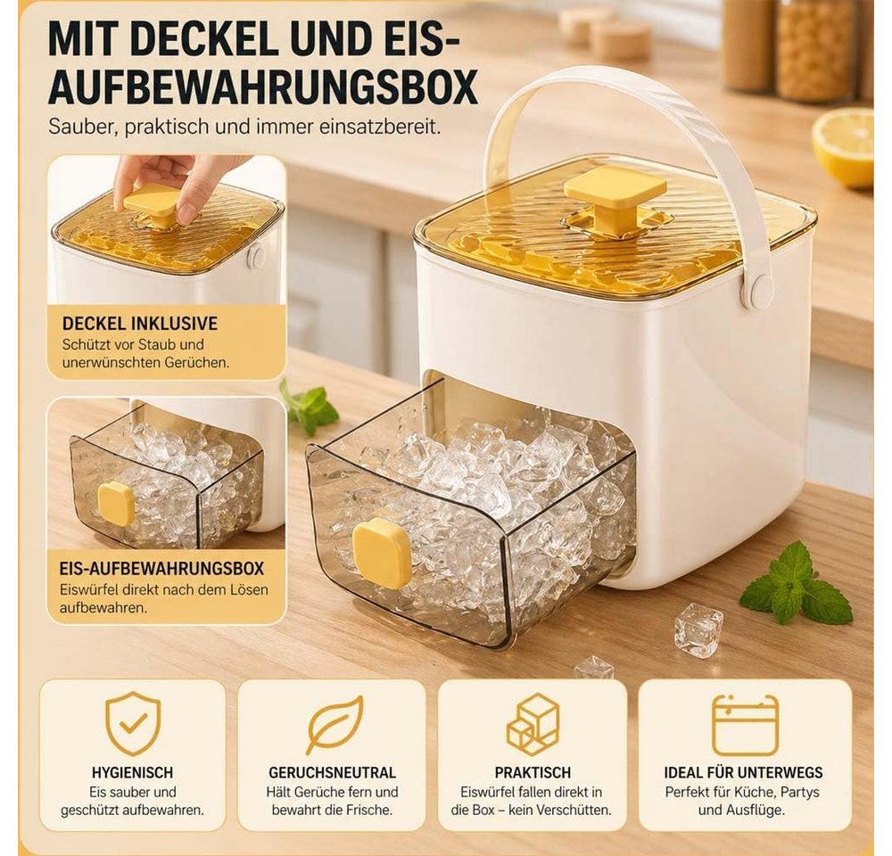 FELIXLEO Eiswürfelmaschine Tragbarer Eiswürfelbereiter mit 48er Form & Schublade für Küche (Lila) Bild 2