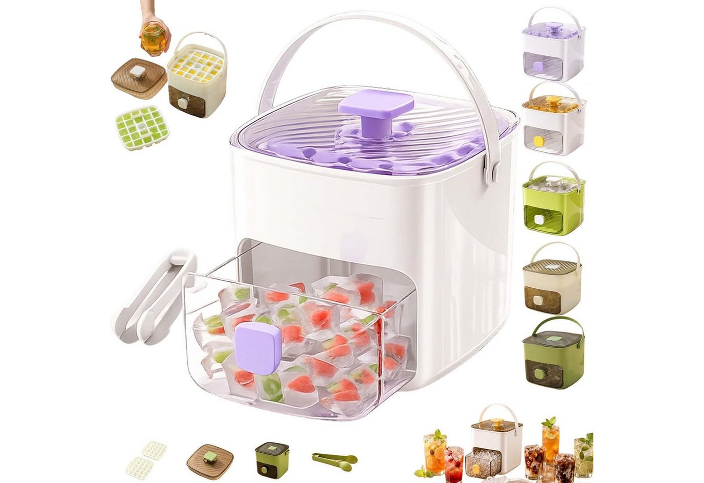 FELIXLEO Eiswürfelmaschine Tragbarer Eiswürfelbereiter mit 48er Form & Schublade für Küche (Lila) Bild 3