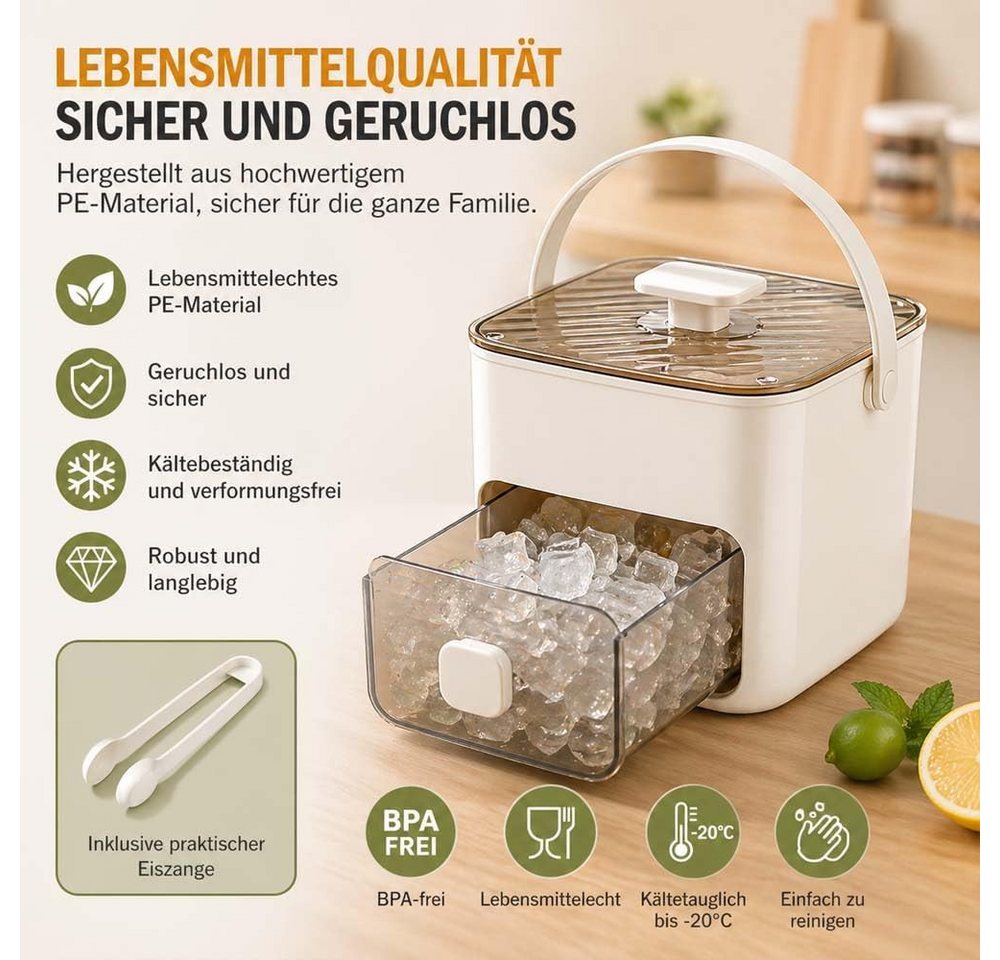 FELIXLEO Eiswürfelmaschine Tragbarer Eiswürfelbereiter mit 48er Form & Schublade für Küche (Lila) Bild 4